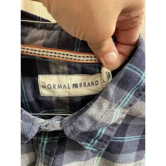 Normal Brand Shirt Mens Large Blue Gray Plaid Button Down Long Sleeve - Picture 8 of 12